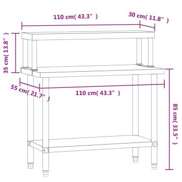 Stainless Steel Kitchen Work Table with Overshelf | 110x55x120 cm