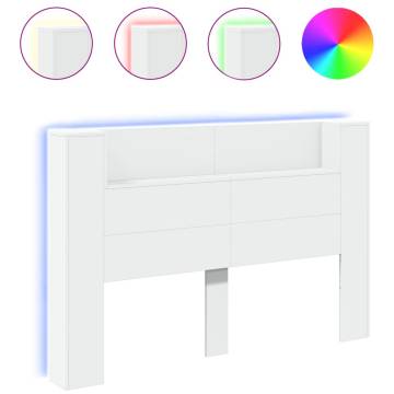 Stylish White LED Headboard Cabinet - 160x16.5 cm