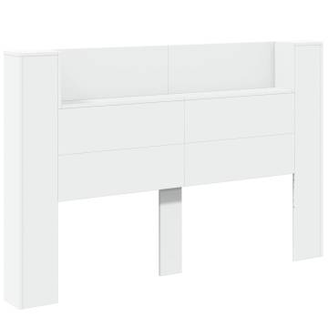 Stylish White LED Headboard Cabinet - 160x16.5 cm