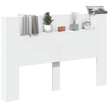 Stylish White LED Headboard Cabinet - 160x16.5 cm