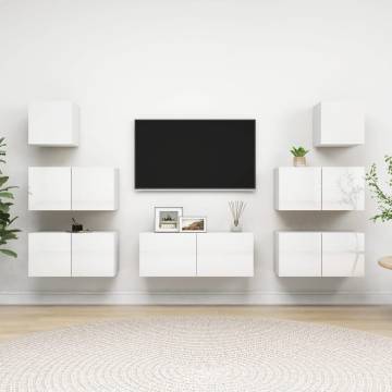 7 Piece High Gloss White TV Cabinet Set - Modern & Stylish