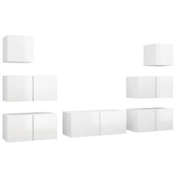 7 Piece High Gloss White TV Cabinet Set - Modern & Stylish