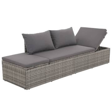 Outdoor Lounge Bed with Cushions - Grey Poly Rattan Style