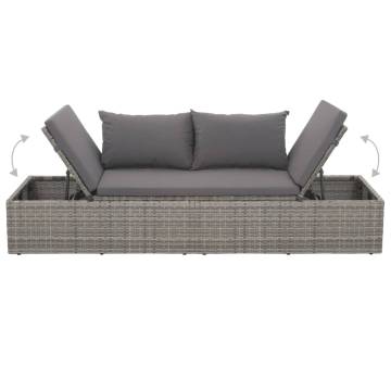 Outdoor Lounge Bed with Cushions - Grey Poly Rattan Style