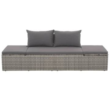 Outdoor Lounge Bed with Cushions - Grey Poly Rattan Style