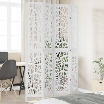 Elegant White Room Divider - 4 Panels Solid Wood