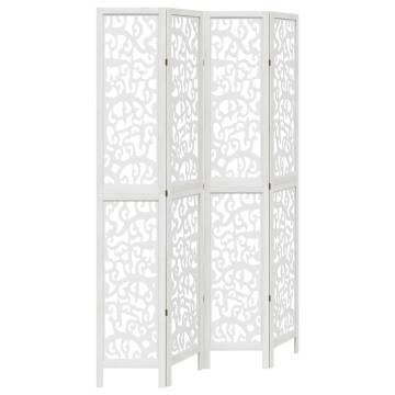 Elegant White Room Divider - 4 Panels Solid Wood