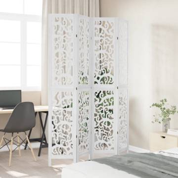 Elegant White Room Divider - 4 Panels Solid Wood