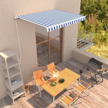 Manual Retractable Awning 300x250 cm - Blue & White | Hipomarket