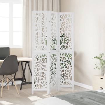 Elegant White 3-Panel Room Divider | Durable Paulownia