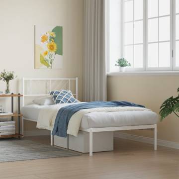 White Metal Bed Frame with Headboard 90x190 cm - Hipomarket