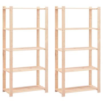 5-Tier Solid Pinewood Storage Racks - 2 pcs | 250 kg Capacity