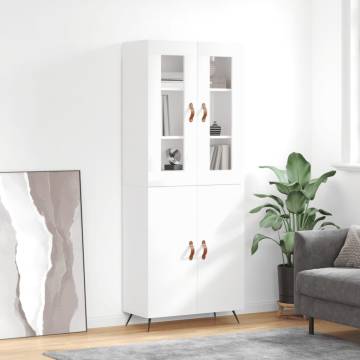 Elegant Highboard in High Gloss White - 69.5x34x180 cm