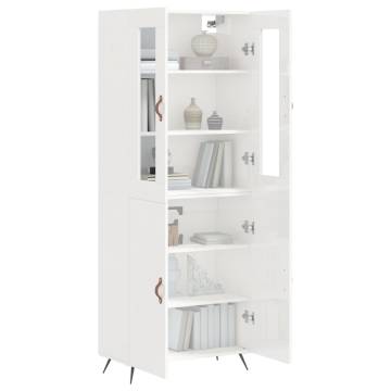 Elegant Highboard in High Gloss White - 69.5x34x180 cm