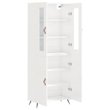 Elegant Highboard in High Gloss White - 69.5x34x180 cm