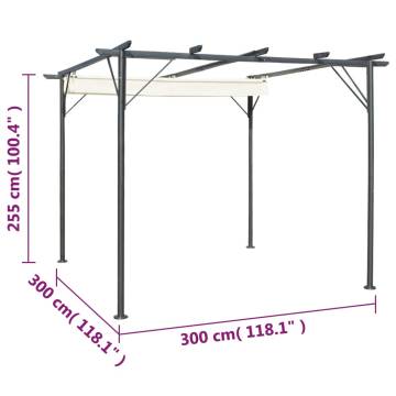 Cream White Pergola with Retractable Roof - 3x3m Steel