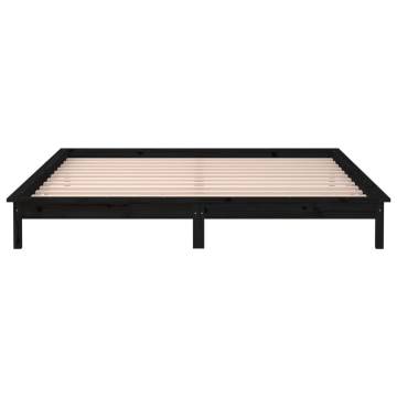 LED Bed Frame Black 150x200 cm King Size - Solid Wood Design