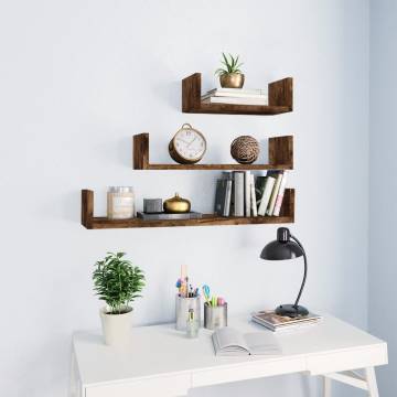 Wall Display Shelves - 3 pcs Smoked Oak | Hipomarket