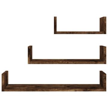 Wall Display Shelves - 3 pcs Smoked Oak | Hipomarket