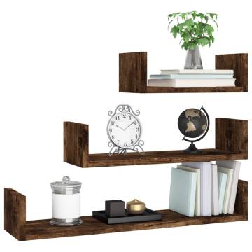 Wall Display Shelves - 3 pcs Smoked Oak | Hipomarket