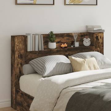 Modern Headboard Cabinet with LED - Smoked Oak Design