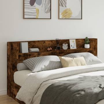 Modern Headboard Cabinet with LED in Smoked Oak - 220x16.5 cm