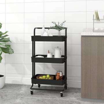 3-Tier Kitchen Trolley Black - Space-Saving Storage Solution