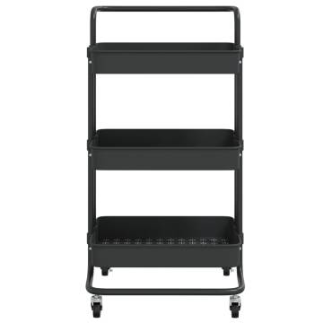 3-Tier Kitchen Trolley Black - Space-Saving Storage Solution