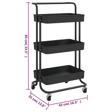 3-Tier Kitchen Trolley Black - Space-Saving Storage Solution