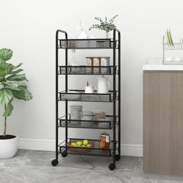 5-Tier Black Kitchen Trolley - Durable Iron Storage Cart