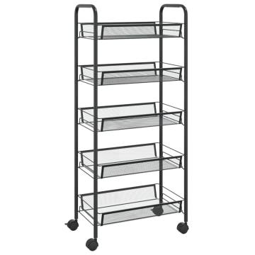 5-Tier Black Kitchen Trolley - Durable Iron Storage Cart