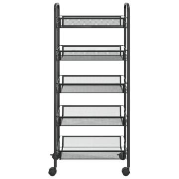 5-Tier Black Kitchen Trolley - Durable Iron Storage Cart