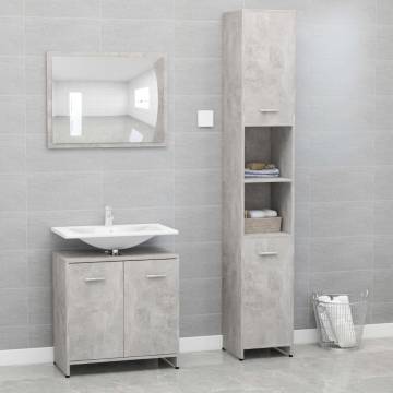 3 Piece Bathroom Furniture Set - Concrete Grey Engineered Wood