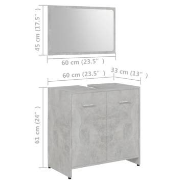 3 Piece Bathroom Furniture Set - Concrete Grey Engineered Wood