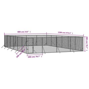 Outdoor Dog Kennel Silver 8x12x2m Galvanised Steel - HipoMarket