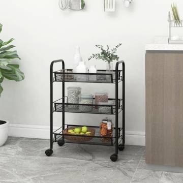 3-Tier Kitchen Trolley Black - Sturdy & Stylish Storage Solution