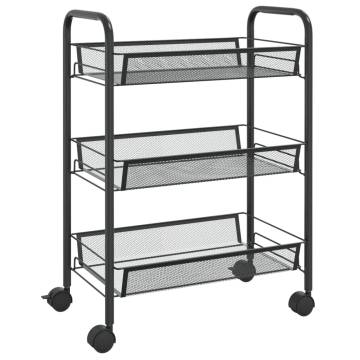 3-Tier Kitchen Trolley Black - Sturdy & Stylish Storage Solution