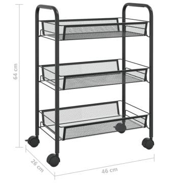 3-Tier Kitchen Trolley Black - Sturdy & Stylish Storage Solution