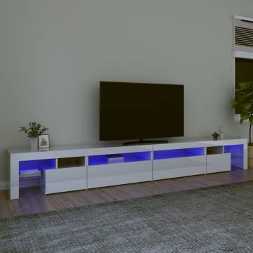 Stylish High Gloss White TV Cabinet with LED Lights - 290cm