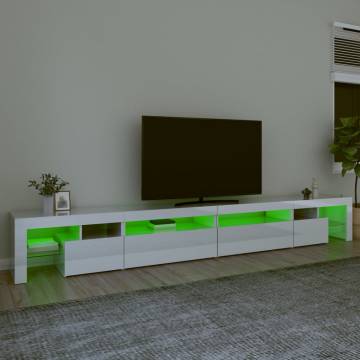 Stylish High Gloss White TV Cabinet with LED Lights - 290cm