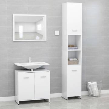 3 Piece Bathroom Furniture Set - Stylish White Engineered Wood