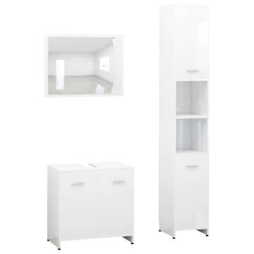 3 Piece Bathroom Furniture Set - Stylish White Engineered Wood