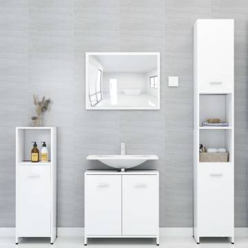 3 Piece Bathroom Furniture Set - Stylish White Engineered Wood