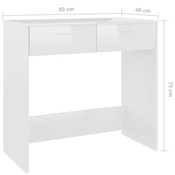 Modern High Gloss White Desk - 80x40x75 cm Engineered Wood