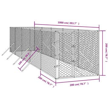 Spacious Outdoor Dog Kennel Silver - 2x10x2 m Galvanised Steel