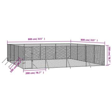 Outdoor Dog Kennel Silver 8x8x2m Galvanised Steel - Hipomarket