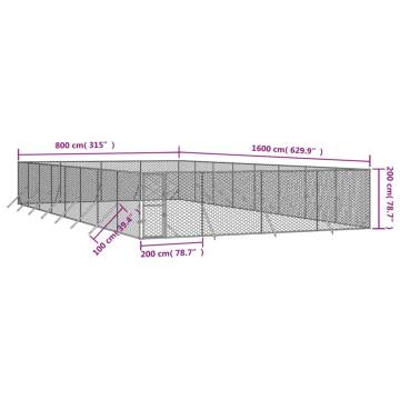 Outdoor Dog Kennel Silver 8x16x2 m Galvanised Steel - Safe & Spacious