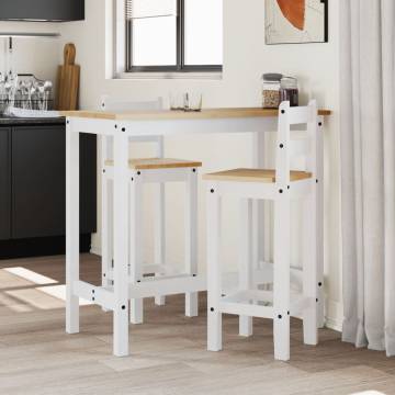 3 Piece Bar Set - White Solid Wood Pine | Hipomarket