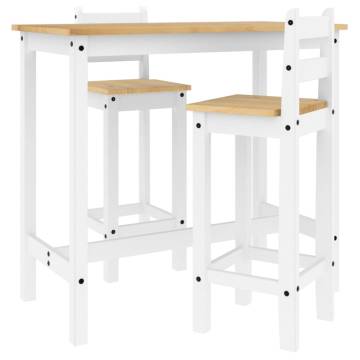 3 Piece Bar Set - White Solid Wood Pine | Hipomarket