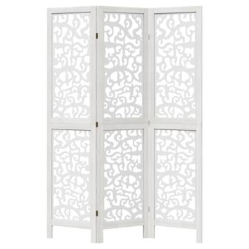 Elegant 3-Panel White Room Divider - Solid Paulownia Wood